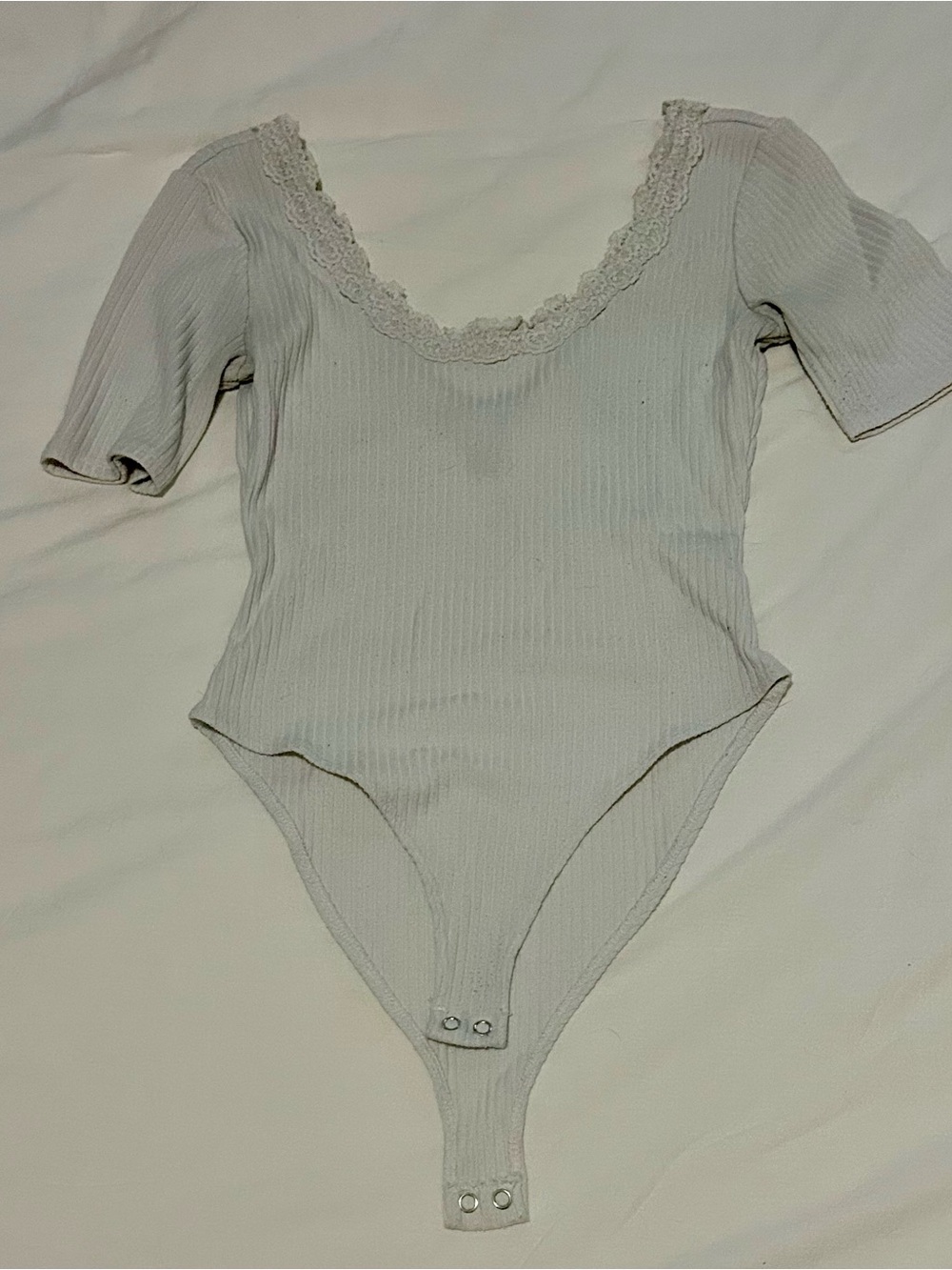 Women's Lace-Trim Ribbed Bodysuit - white